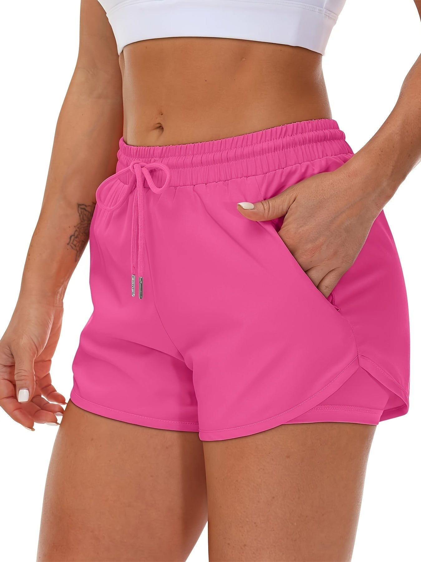 Women'S Casual Sports Shorts - Beige, Stretchy Lycra Fabric, Drawstring Waist, Multiple Pockets for Running and Fitness, Casual Sportswear|Casual Fit|Stretchy Fabric
