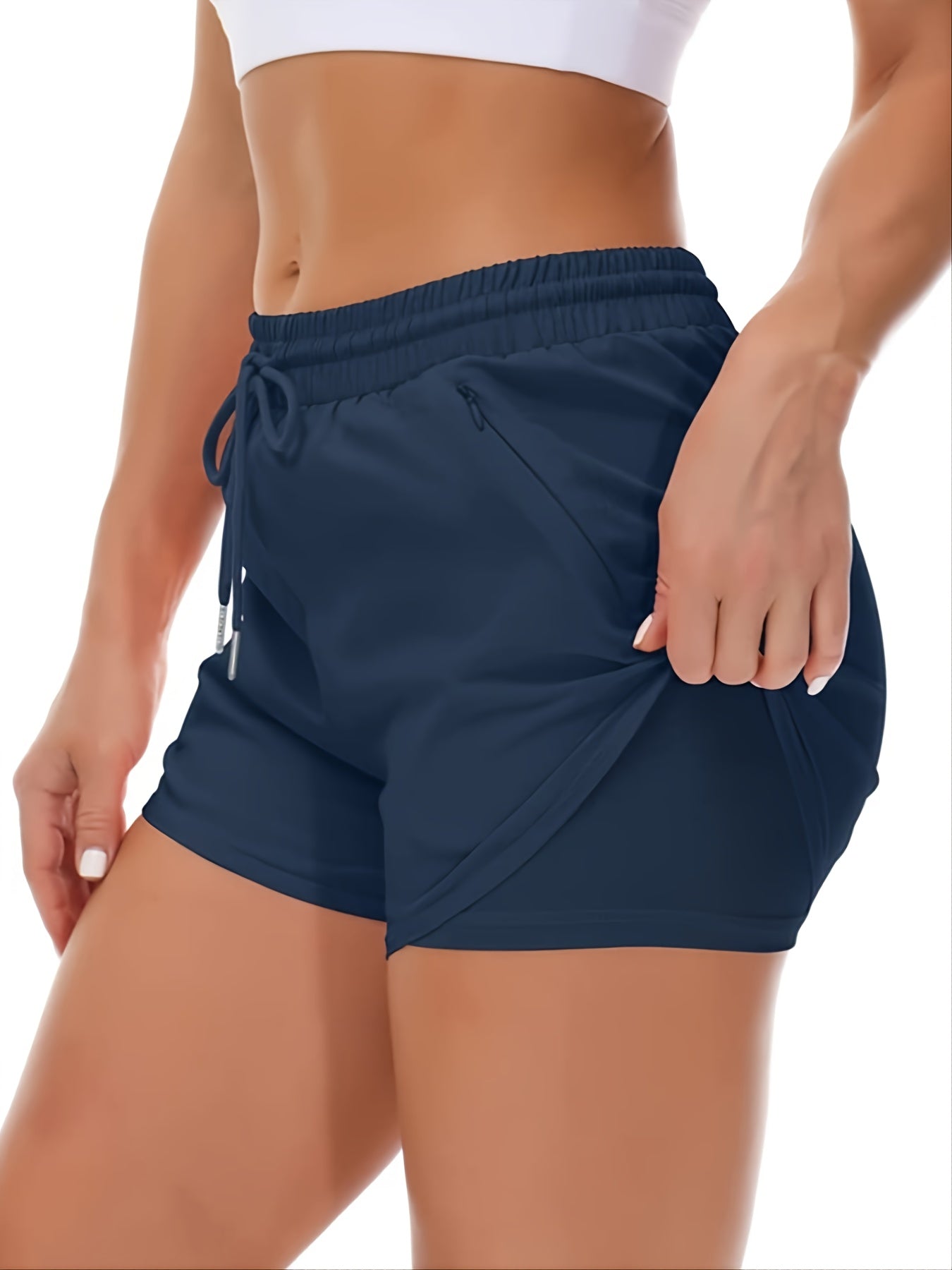 Women'S Casual Sports Shorts - Beige, Stretchy Lycra Fabric, Drawstring Waist, Multiple Pockets for Running and Fitness, Casual Sportswear|Casual Fit|Stretchy Fabric
