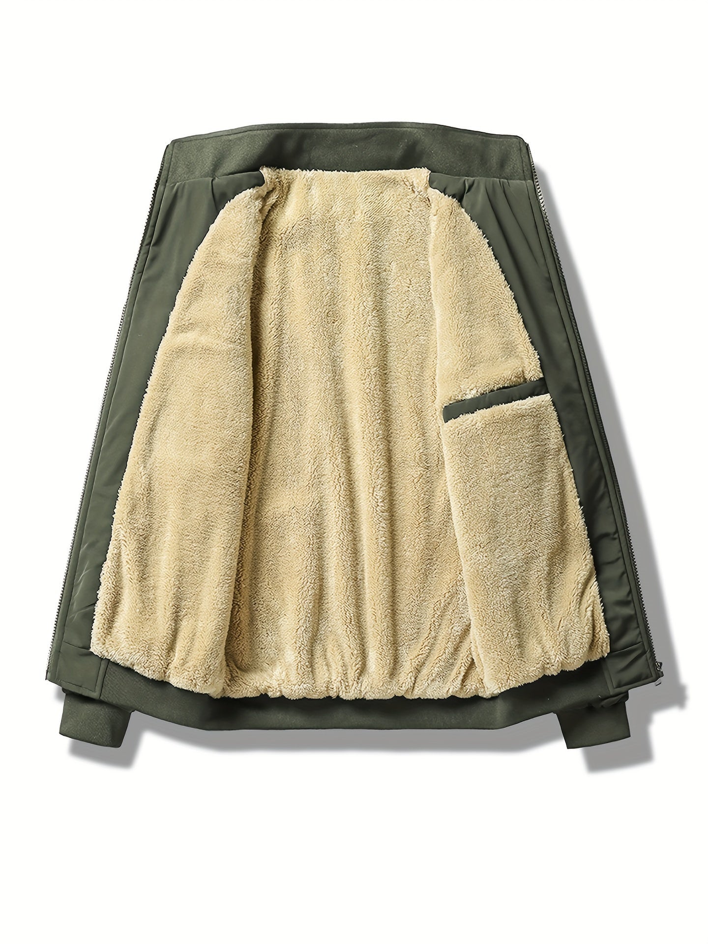 Warm Stand Collar Fleece Jacket, Men's Casual Comfortable Solid Color Zip Up Coat/ Outwear For Fall Winter