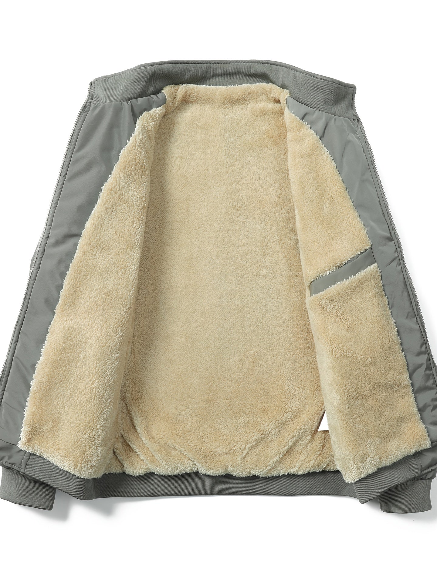 Warm Stand Collar Fleece Jacket, Men's Casual Comfortable Solid Color Zip Up Coat/ Outwear For Fall Winter