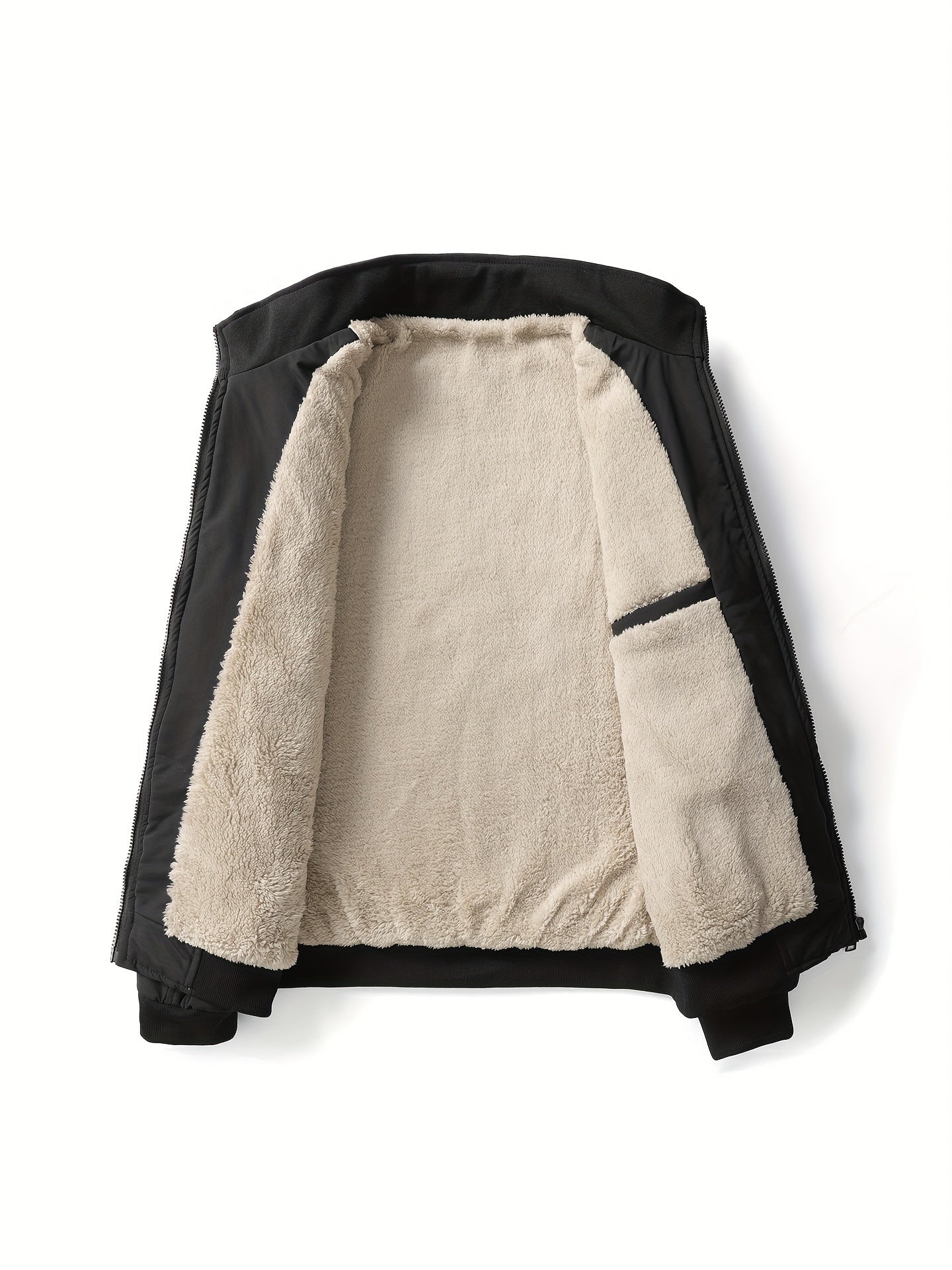 Warm Stand Collar Fleece Jacket, Men's Casual Comfortable Solid Color Zip Up Coat/ Outwear For Fall Winter