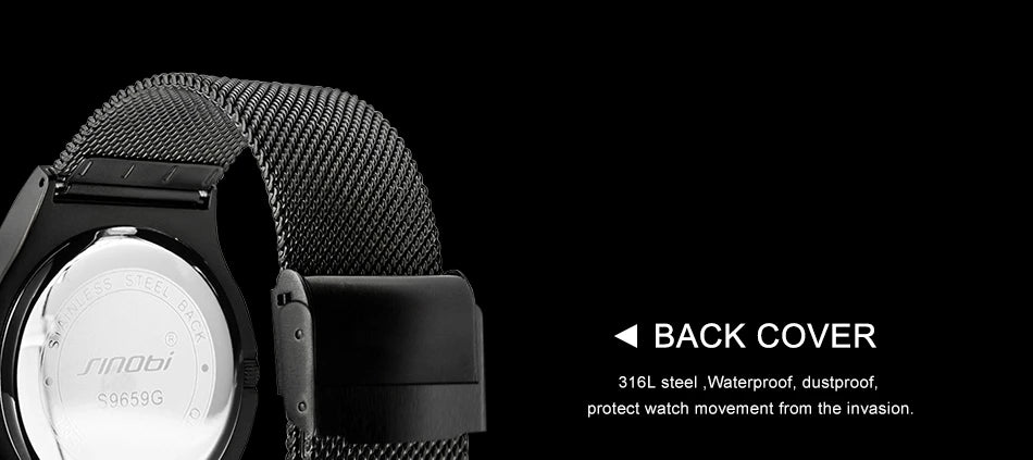 SINOBI Unique Vortex Concept Watch Men's High Quality 316L Stainless Steel Modern Trend Sport Black Wrist Watches reloj hombre