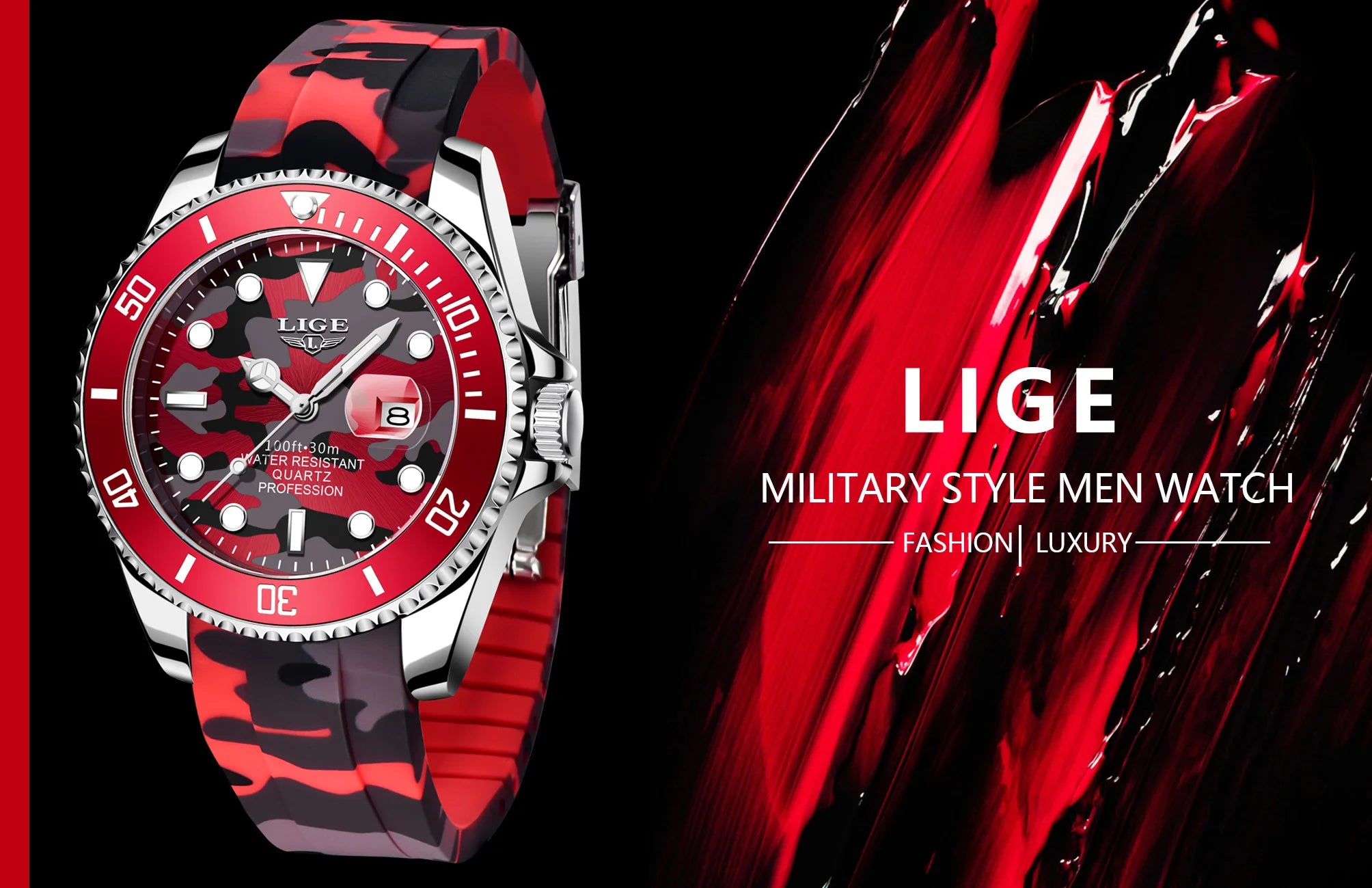LIGE Fashion Mens Watches Top Luxury Brand Silver Stainless Steel 30m Waterproof Quartz Watch for Men Army Military Chronograph