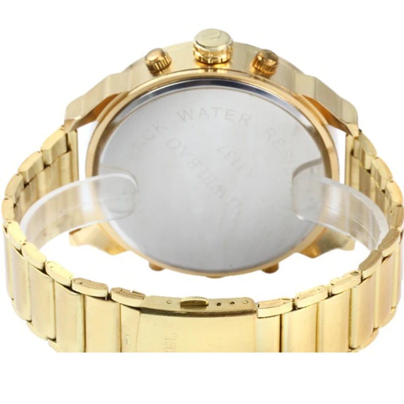 Big Watch Men Luxury Golden Steel Watchband Men's Quartz Watches Dual Time Zone Military Relogio Masculino Casual Clock Man
