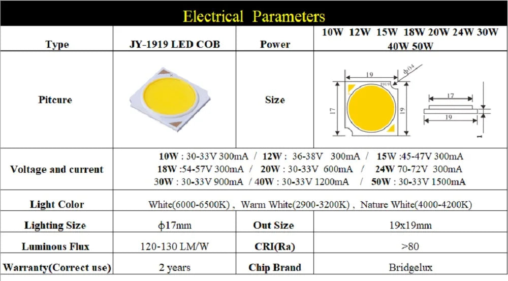 COB LED beads light-emitting Diode epistar chip 12v-36V LM-80 CE Rohs 18W 20W 30W 50W 100W high brightness cob smd DIY led Bulb