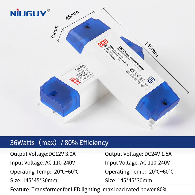 LED lighting transformer 100W 80W 60W 36W 24W 12W drive power adapter AC/DC 12V 24V lighting fixture LED light strip