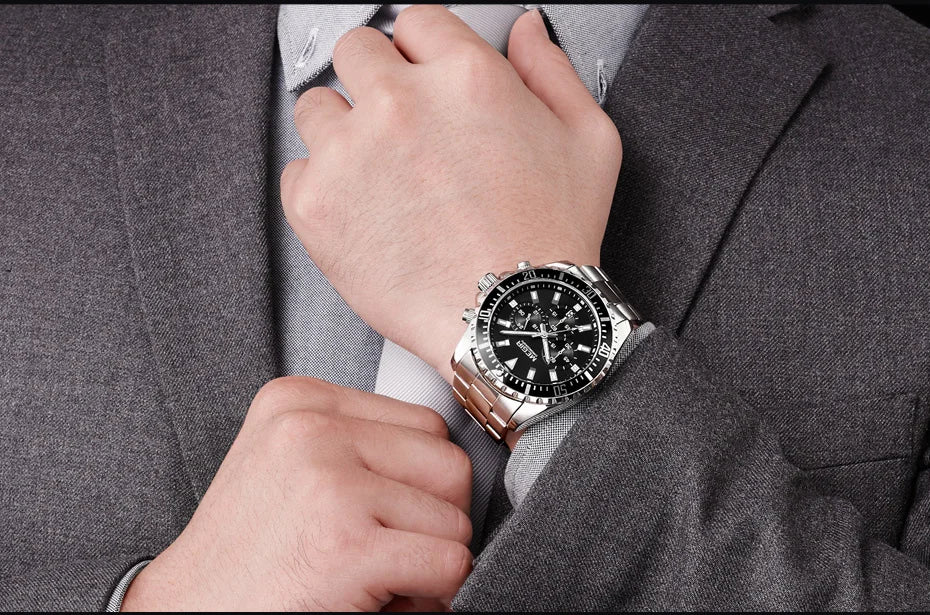 MEGIR Original Luxury Business Quartz Watch Men Brand Stainless Steel Chronograph Military WristWatch Clock Relogio Masculino