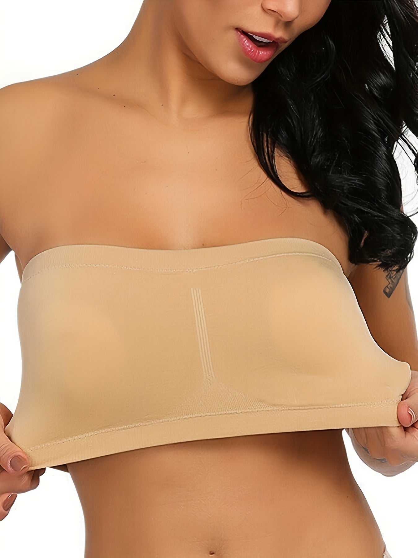 Plus Size Double-Layer Anti-Slip Strapless Bra with Removable Pads - No Underwire Seamless Smoothing High Elasticity Black Camisole Top for Casual Attire, Comfortable Daily Wear, Offshoulder Fashion, Smooth Fabric Finish