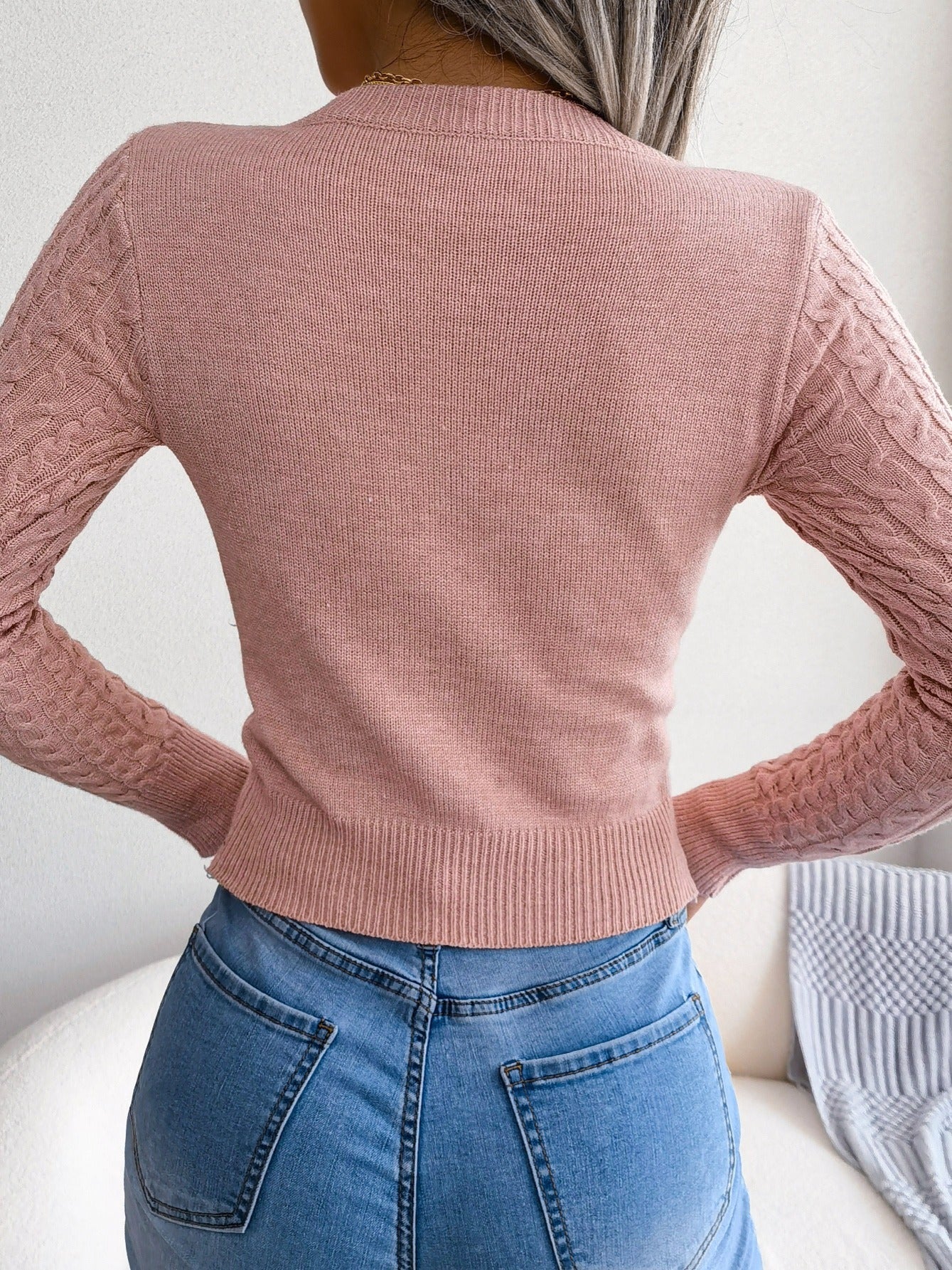 Women'S Sexy Hollow-Out Knit Pullover Sweater, Long Sleeve Crew Neck, Skinny Fit, Acrylic Blend (Polyester 28%, Polyamide 22%, Viscose 28%), High Stretch Fabric, Solid Color, Spring/Fall Fashion Top
