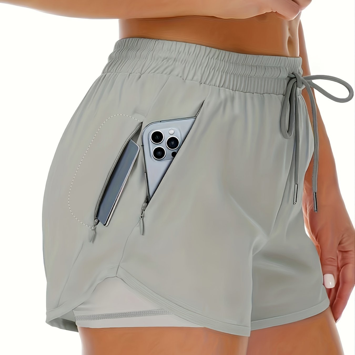 Women'S Casual Sports Shorts - Beige, Stretchy Lycra Fabric, Drawstring Waist, Multiple Pockets for Running and Fitness, Casual Sportswear|Casual Fit|Stretchy Fabric
