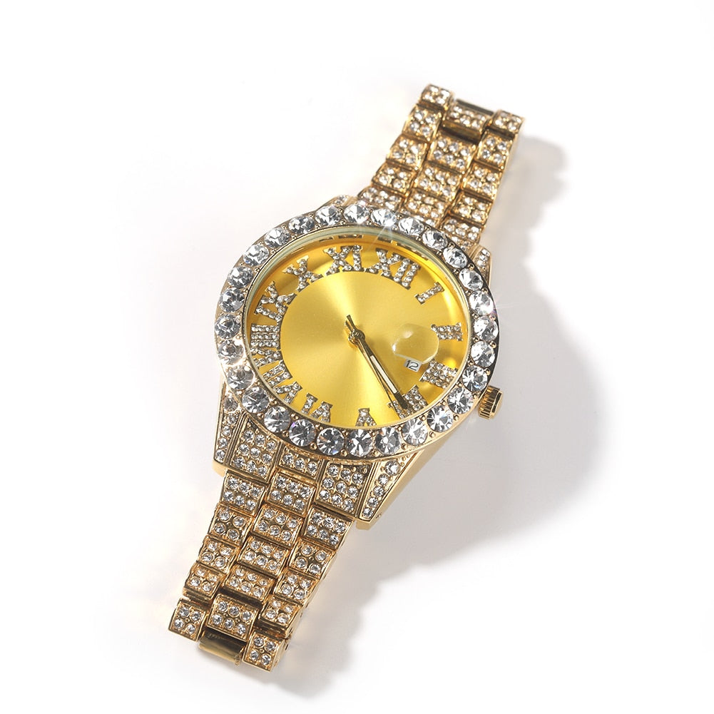 THE BLING KING Big Iced Out Watches For Women Men Purple Pink Dial Fashion Luxury Stainless Steel Quartz Business Wristwatches