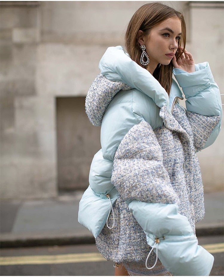 Spot Fit Cold Weather Winter Women's Fluffy Woolen Down Coat Female Oversized Thicker Warm Down Jacket Hooded Down Parkas F2423