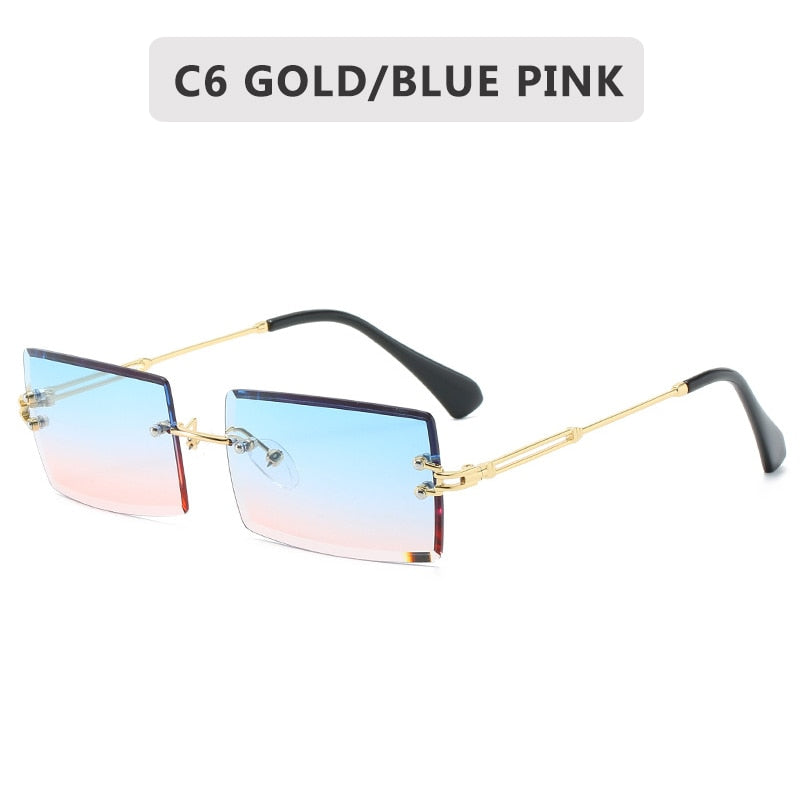 Fashion Small Rectangle Sunglasses Women Rimless Square Sun Glasses 2022 Summer Style Female Uv400 Green Brown