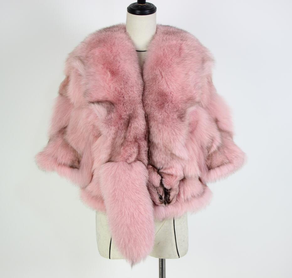 Winter Cloak Warm Women Cardigan big real Fox Fur Collar Cape Fashion Solid Poncho With medium Fur Sleeves Evening dress shaw