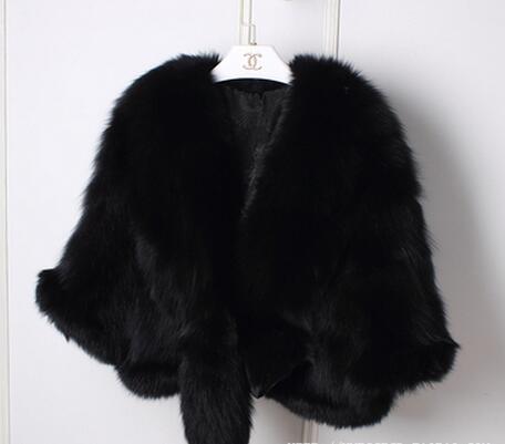 Winter Cloak Warm Women Cardigan big real Fox Fur Collar Cape Fashion Solid Poncho With medium Fur Sleeves Evening dress shaw