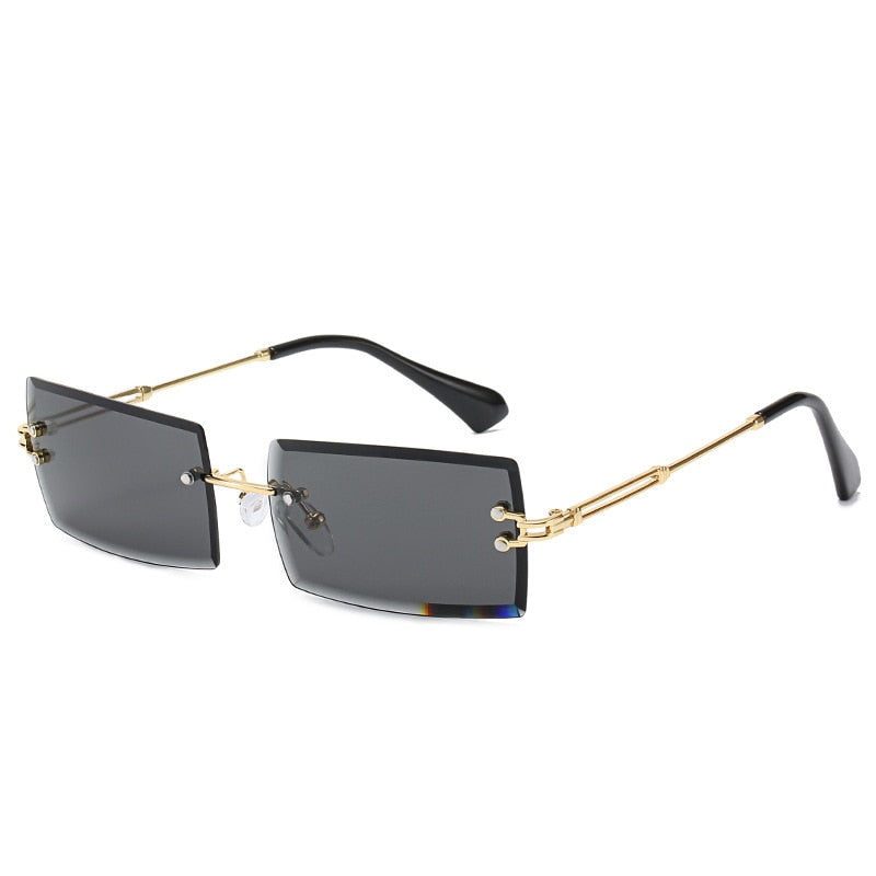 Fashion Small Rectangle Sunglasses Women Rimless Square Sun Glasses 2022 Summer Style Female Uv400 Green Brown