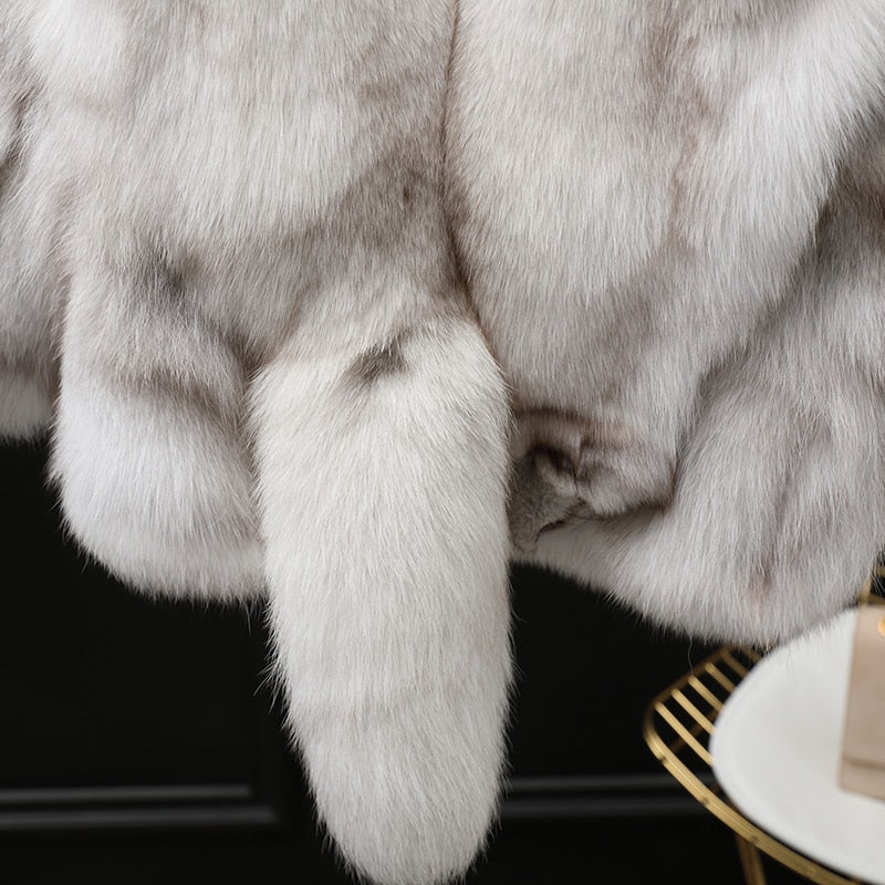 Winter Cloak Warm Women Cardigan big real Fox Fur Collar Cape Fashion Solid Poncho With medium Fur Sleeves Evening dress shaw