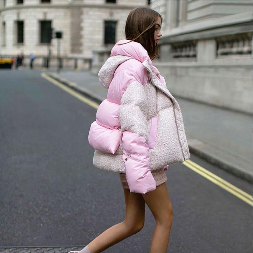 Spot Fit Cold Weather Winter Women's Fluffy Woolen Down Coat Female Oversized Thicker Warm Down Jacket Hooded Down Parkas F2423