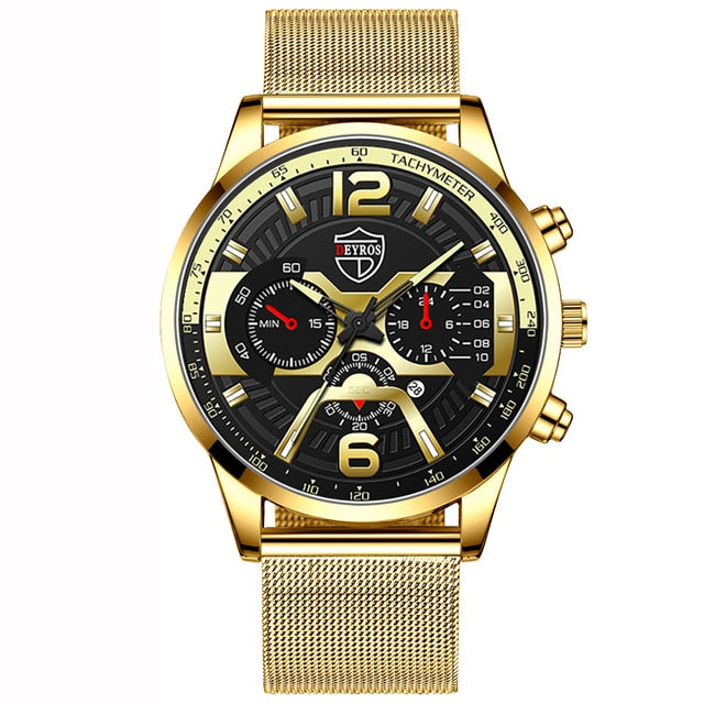Luxury Mens Bracelets Watches Fashion Men Stainless Steel Mesh Belt Quartz Watch Business Casual Male Clock relogio masculino