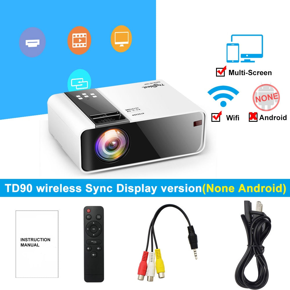 ThundeaL HD Mini Projector TD90 Native 1280 x 720P LED Android WiFi Projector Video Home Cinema 3D Smart Movie Game Proyector