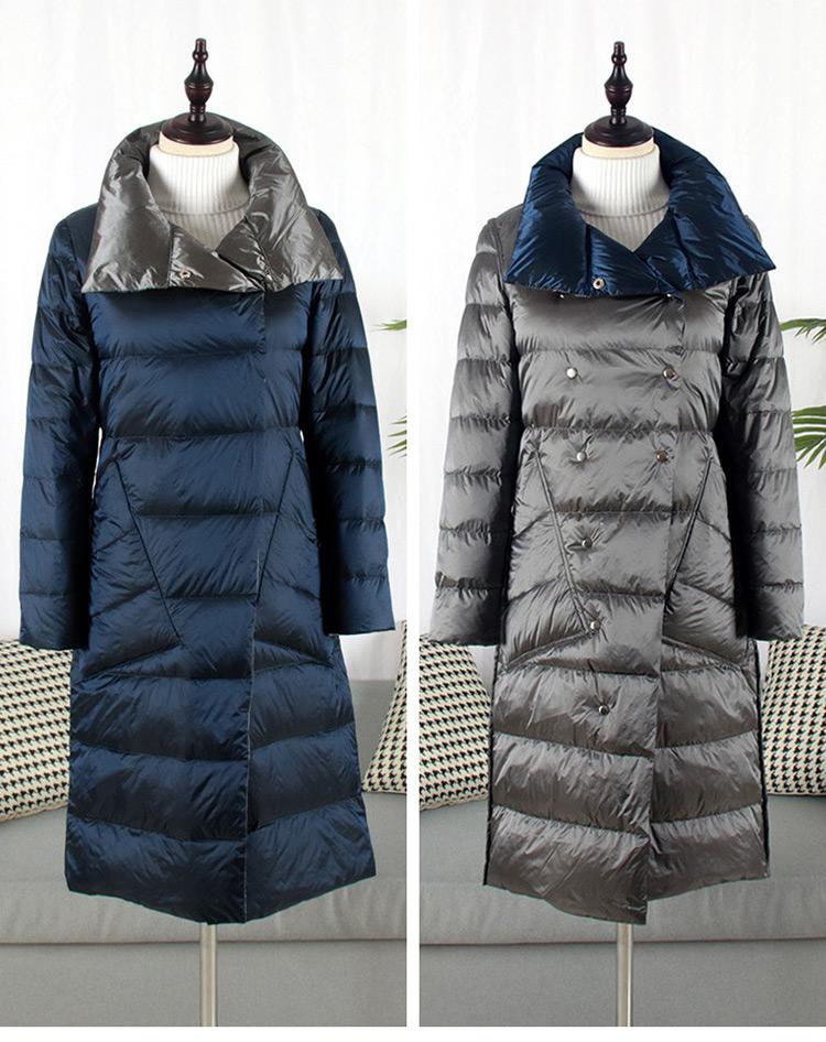 FTLZZ Duck Down Jacket Women Winter Long Double Sided Plaid Coat Female Warm Down Parka Slim Outwear