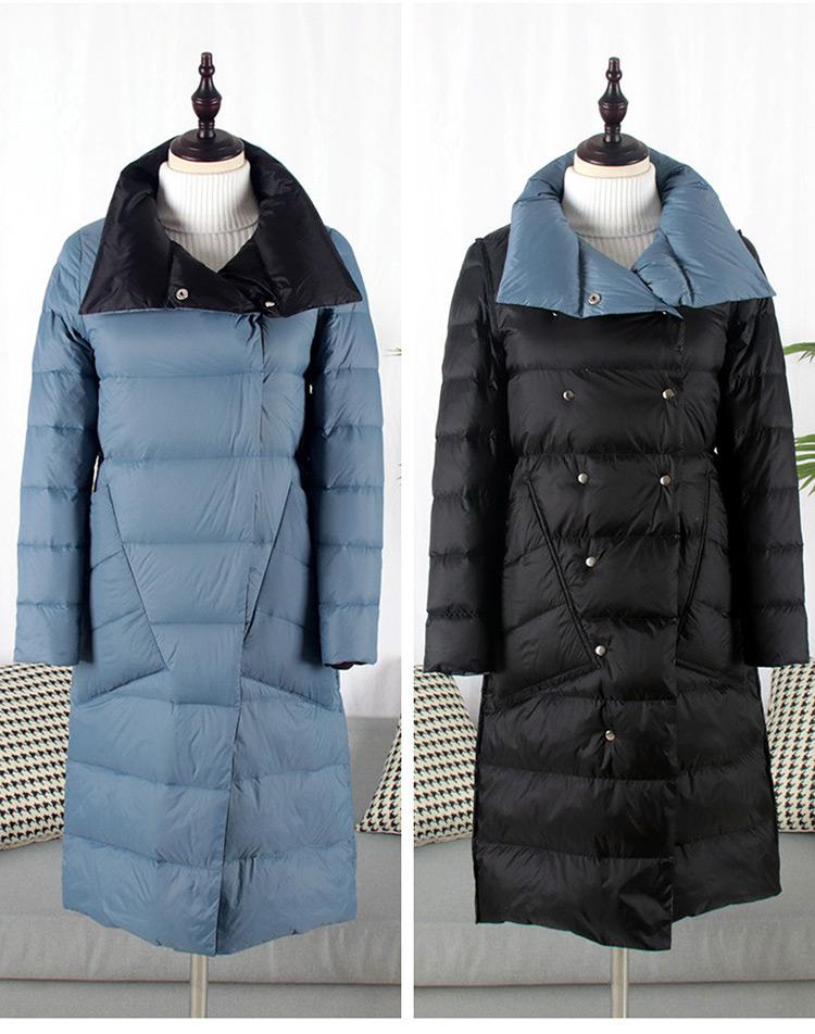 FTLZZ Duck Down Jacket Women Winter Long Double Sided Plaid Coat Female Warm Down Parka Slim Outwear
