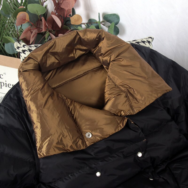FTLZZ Duck Down Jacket Women Winter Long Double Sided Plaid Coat Female Warm Down Parka Slim Outwear