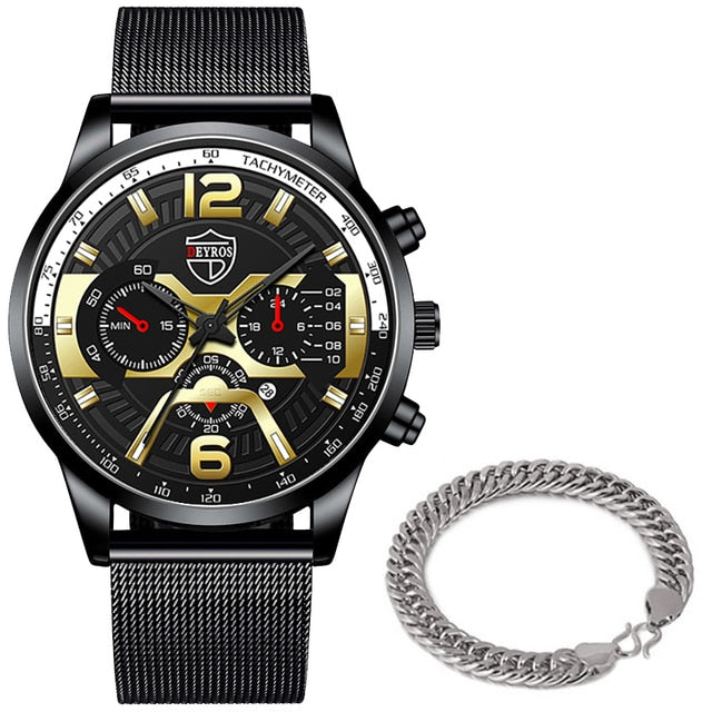 Luxury Mens Bracelets Watches Fashion Men Stainless Steel Mesh Belt Quartz Watch Business Casual Male Clock relogio masculino