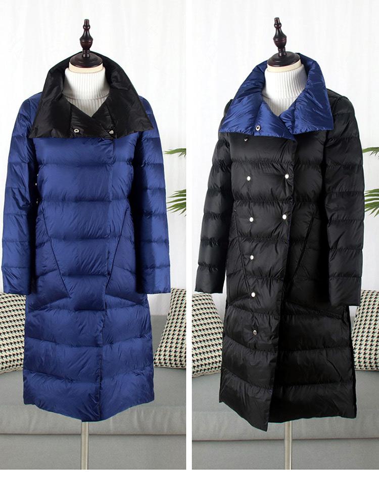 FTLZZ Duck Down Jacket Women Winter Long Double Sided Plaid Coat Female Warm Down Parka Slim Outwear