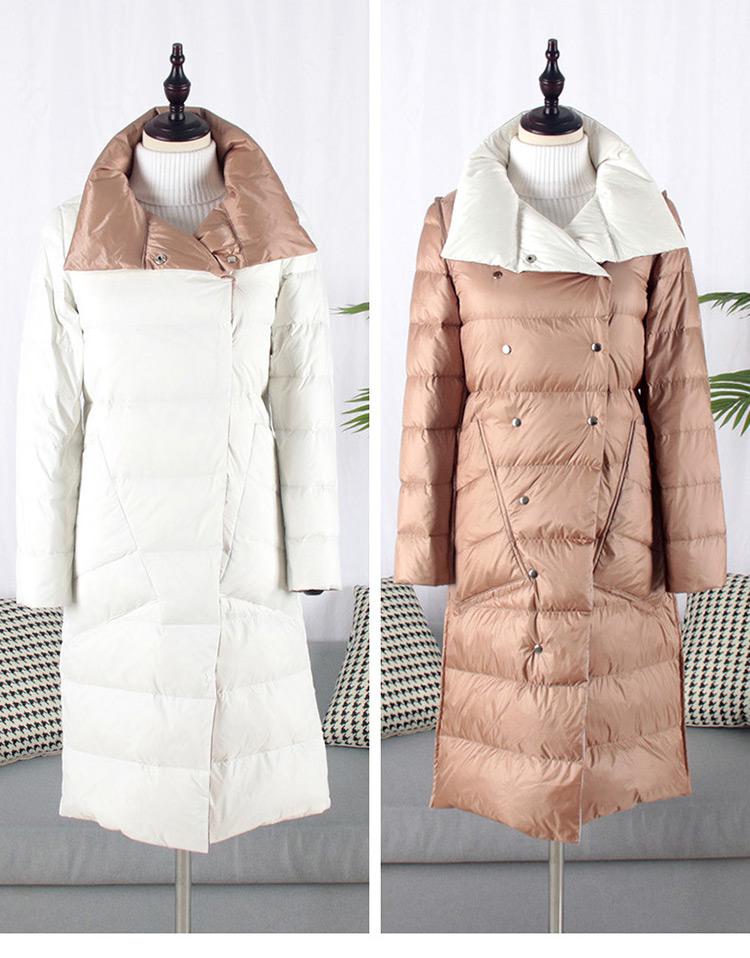 FTLZZ Duck Down Jacket Women Winter Long Double Sided Plaid Coat Female Warm Down Parka Slim Outwear