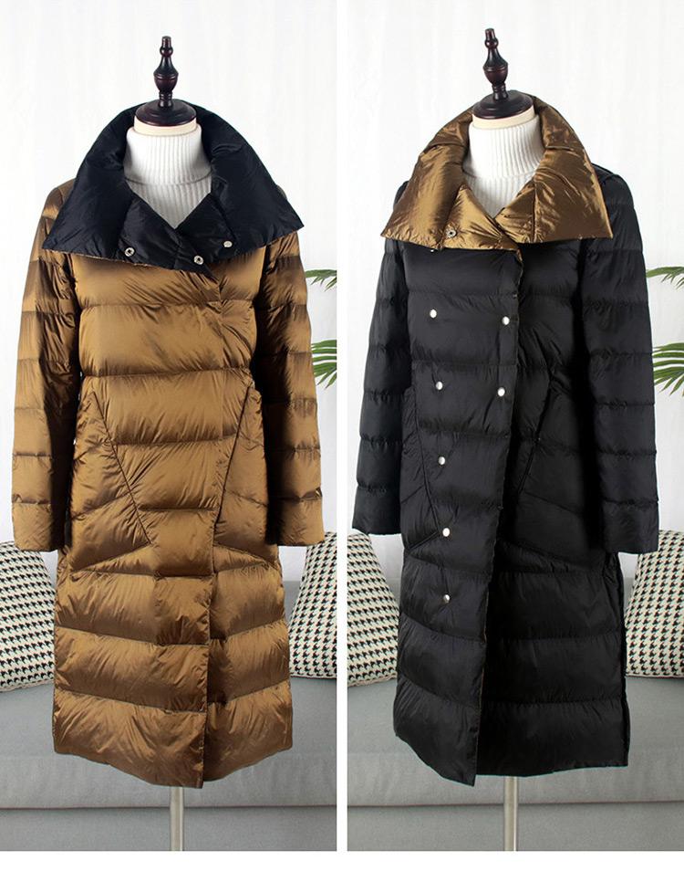 FTLZZ Duck Down Jacket Women Winter Long Double Sided Plaid Coat Female Warm Down Parka Slim Outwear
