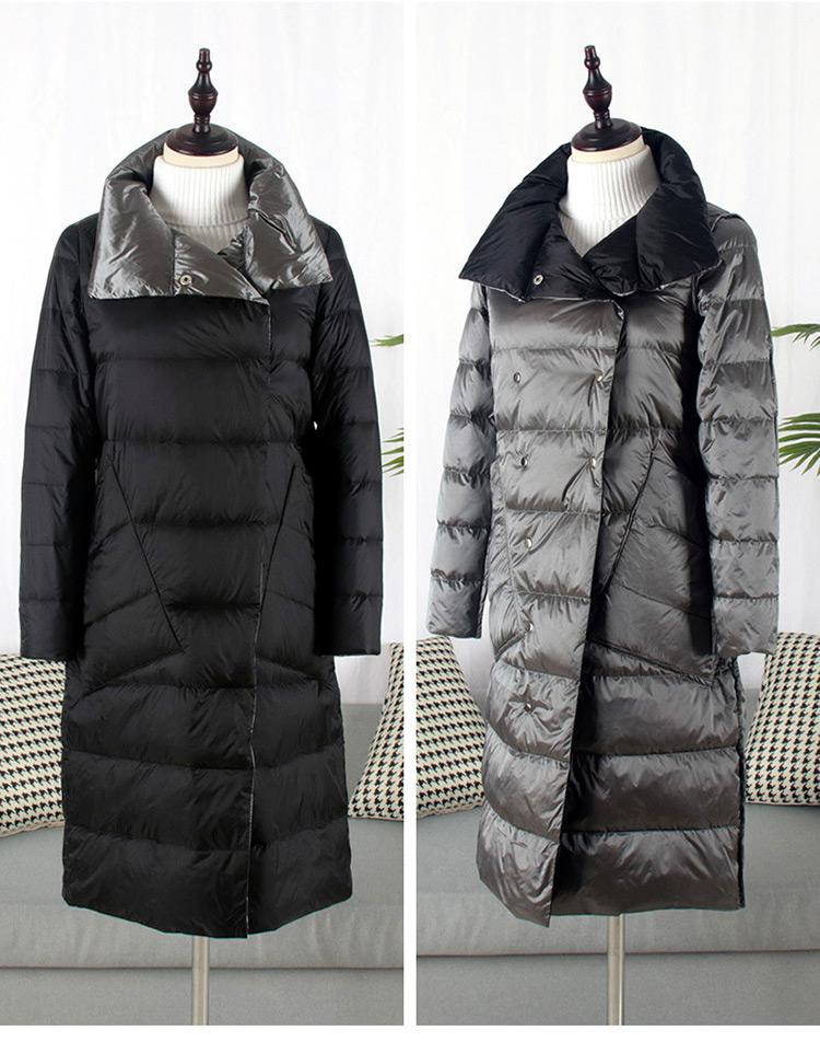 FTLZZ Duck Down Jacket Women Winter Long Double Sided Plaid Coat Female Warm Down Parka Slim Outwear