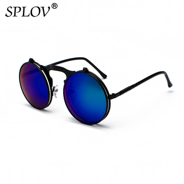 Vintage Steampunk Flip Sunglasses Retro Round Metal Sun Glasses