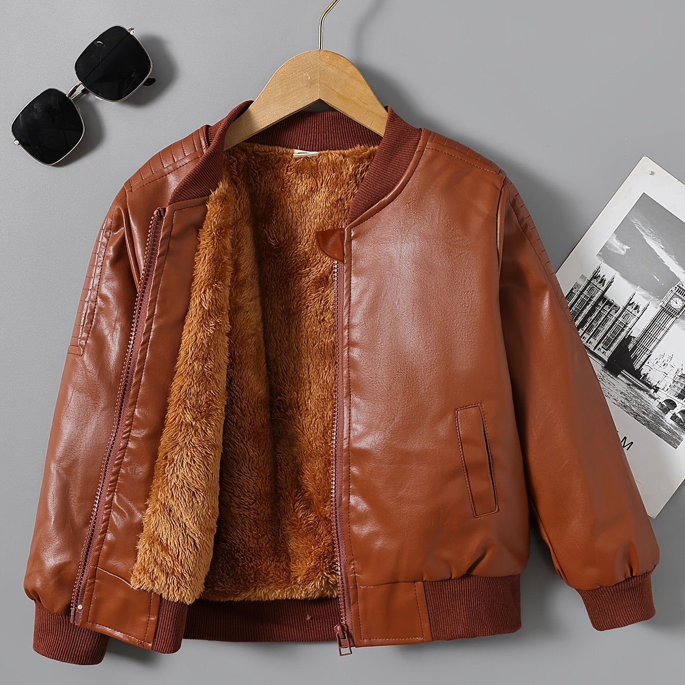 2025 Autumn Winter New Boys' Fleece-Lined Zip-Up Jacket