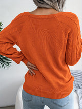 Women's Sweater Round Neck Texture Button Lantern Sleeve Sweater