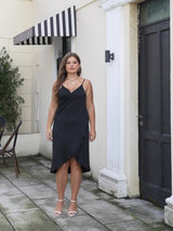 Plus Size High Split Solid Cami Maxi Dress, Women's Plus Medium Stretch Sexy Cami Long Dress