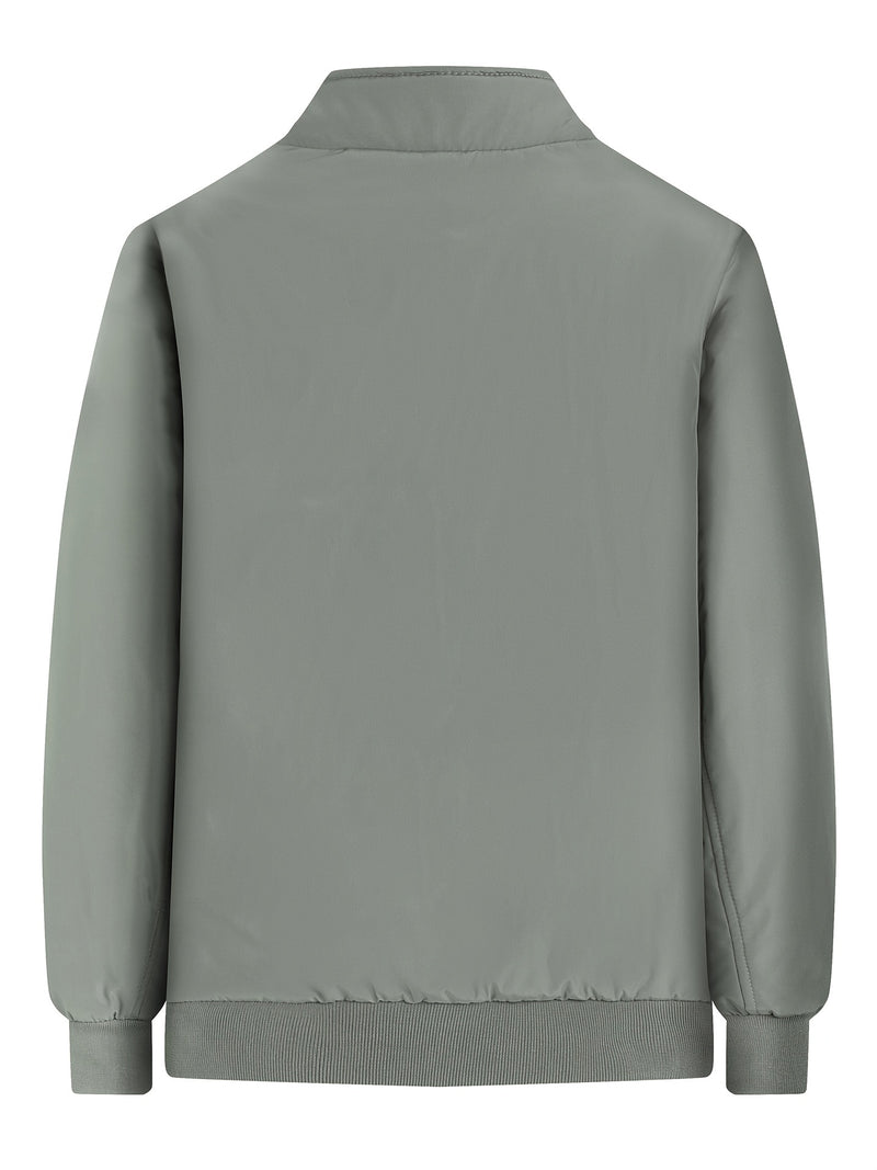 Warm Stand Collar Fleece Jacket, Men's Casual Comfortable Solid Color Zip Up Coat/ Outwear For Fall Winter