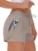 Women'S Casual Sports Shorts - Beige, Stretchy Lycra Fabric, Drawstring Waist, Multiple Pockets for Running and Fitness, Casual Sportswear|Casual Fit|Stretchy Fabric