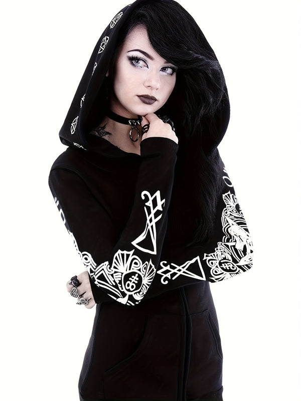 Women's Fashion Punk Style Geometric Print Zipper Sweatshirt