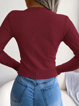 Women'S Sexy Hollow-Out Knit Pullover Sweater, Long Sleeve Crew Neck, Skinny Fit, Acrylic Blend (Polyester 28%, Polyamide 22%, Viscose 28%), High Stretch Fabric, Solid Color, Spring/Fall Fashion Top