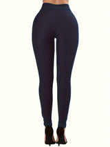 Sexy Cross-Strap High-Waist Leggings with Eyelet Detail, Stretch Polyester Blend, Solid Color Cropped Pants for Women - Perfect for Fall/Spring