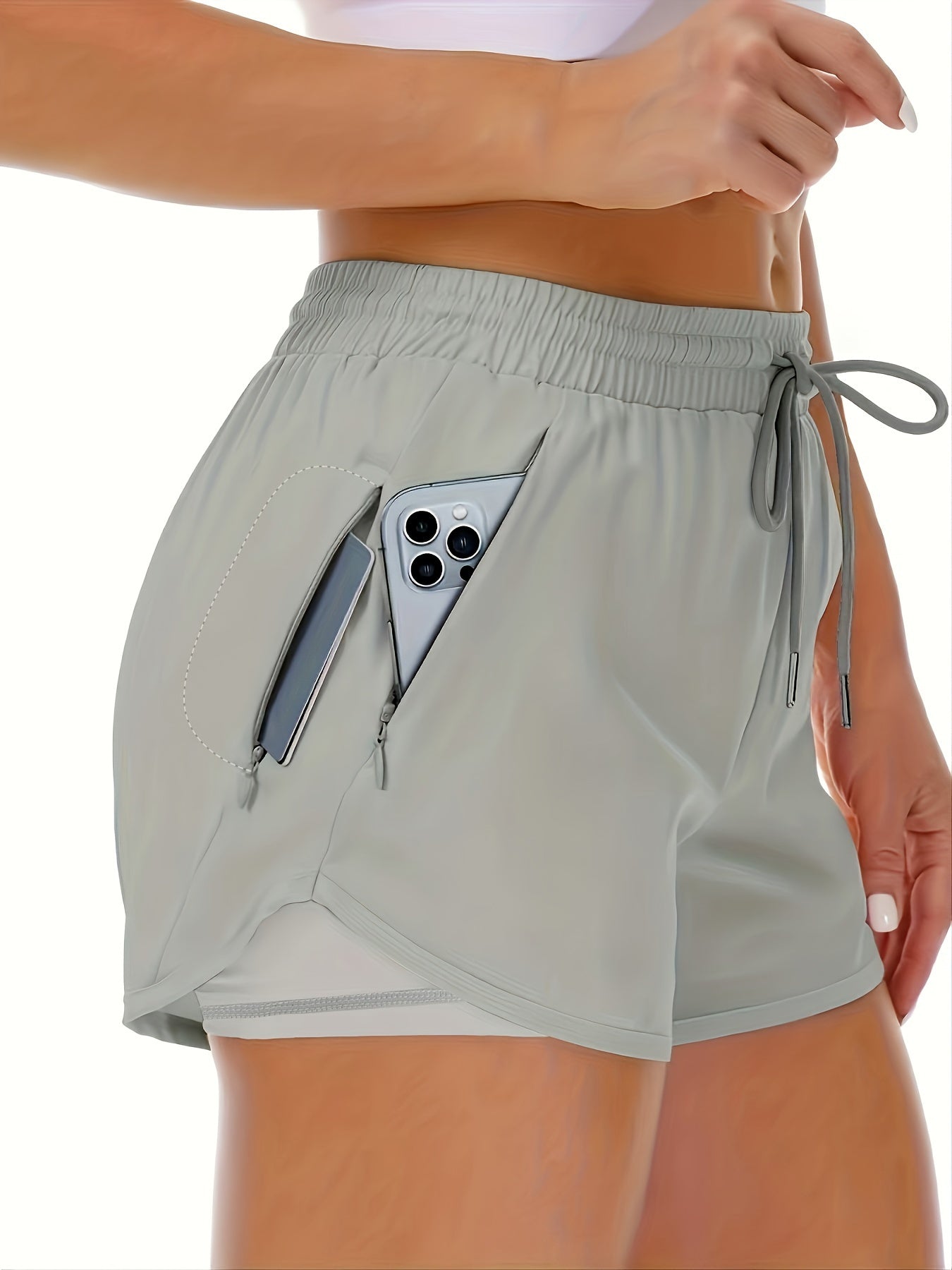Women'S Casual Sports Shorts - Beige, Stretchy Lycra Fabric, Drawstring Waist, Multiple Pockets for Running and Fitness, Casual Sportswear|Casual Fit|Stretchy Fabric