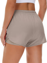 Women'S Casual Sports Shorts - Beige, Stretchy Lycra Fabric, Drawstring Waist, Multiple Pockets for Running and Fitness, Casual Sportswear|Casual Fit|Stretchy Fabric