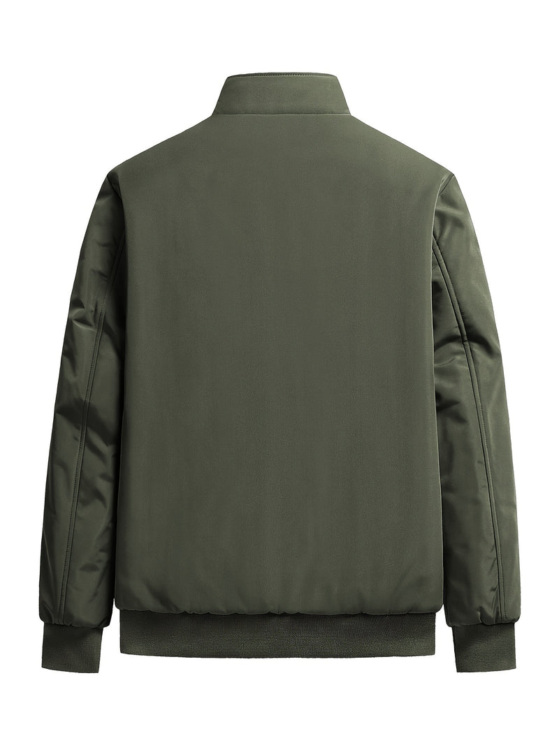 Warm Stand Collar Fleece Jacket, Men's Casual Comfortable Solid Color Zip Up Coat/ Outwear For Fall Winter