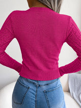 Women'S Sexy Hollow-Out Knit Pullover Sweater, Long Sleeve Crew Neck, Skinny Fit, Acrylic Blend (Polyester 28%, Polyamide 22%, Viscose 28%), High Stretch Fabric, Solid Color, Spring/Fall Fashion Top