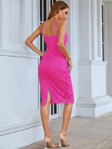 Lace Bodycon Spaghetti Dress, Elegant Backless Split Cami Wedding Dress, Women's Clothing Wedding/Evening dress/Occasion/Engagement/Ceremony