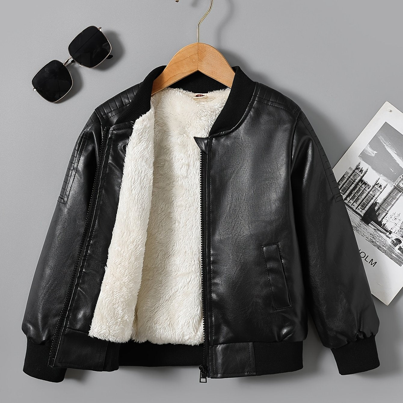 2025 Autumn Winter New Boys' Fleece-Lined Zip-Up Jacket
