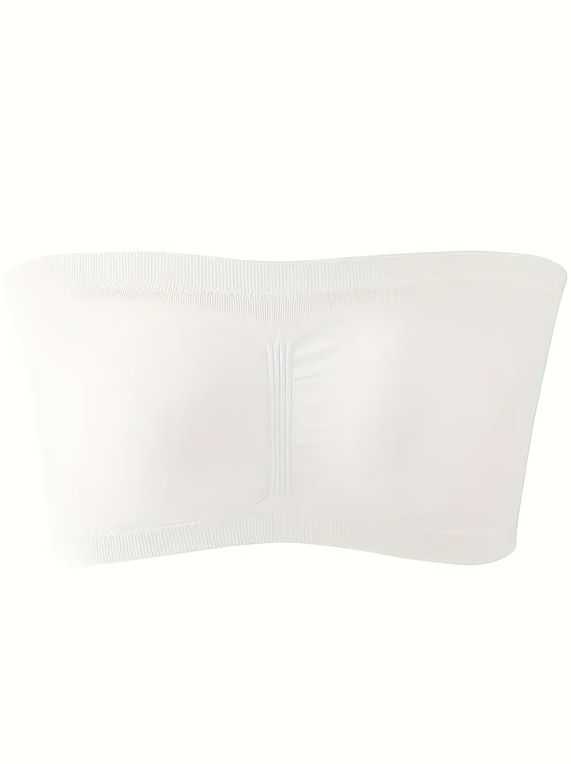 Plus Size Double-Layer Anti-Slip Strapless Bra with Removable Pads - No Underwire Seamless Smoothing High Elasticity Black Camisole Top for Casual Attire, Comfortable Daily Wear, Offshoulder Fashion, Smooth Fabric Finish