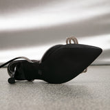 Women's Rhinestone Bow Ankle Straps High Heels, Solid Color Slingback Pointed Toe Pumps, Wedding Dress Heels for Music Festival