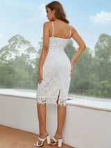 Lace Bodycon Spaghetti Dress, Elegant Backless Split Cami Wedding Dress, Women's Clothing Wedding/Evening dress/Occasion/Engagement/Ceremony